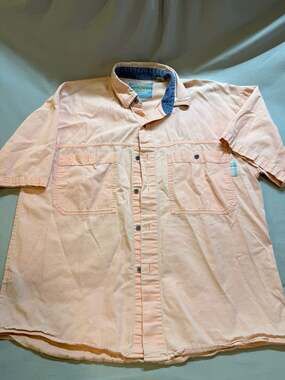 Vintage PCH Pacific Coast Highway Salmon Pink Short Sleeve Fishing Shirt